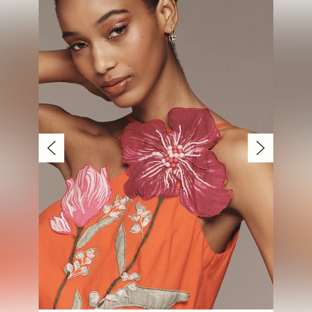 Anthropologie Yukiko Noritake Orange Floral One Shoulder Dress - Picture 4 of 9